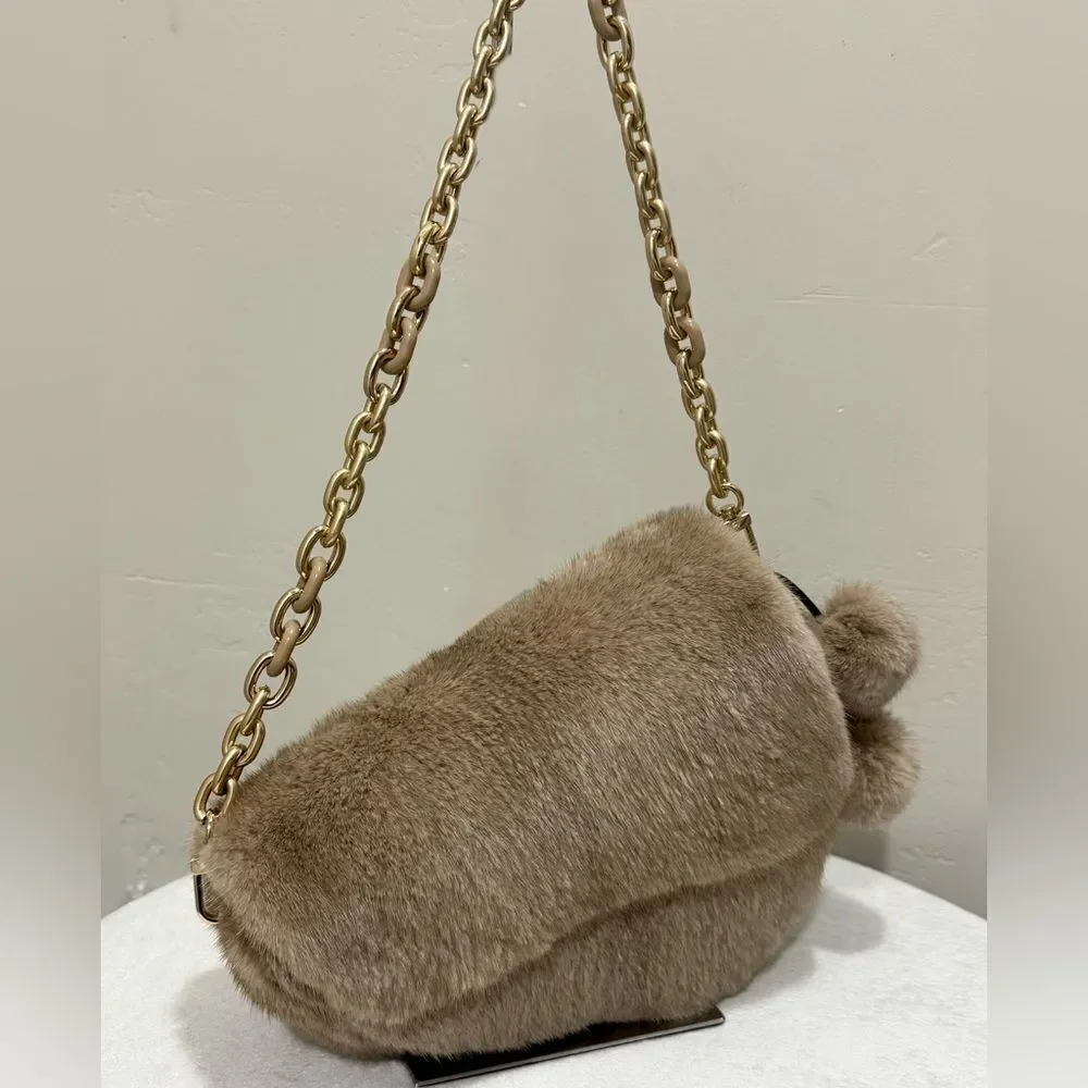 Natural Mink Fur Handmade Asymmetric Saddle Bag/Crossbody & 2 Mink Fur Charm - Picture 9 of 16